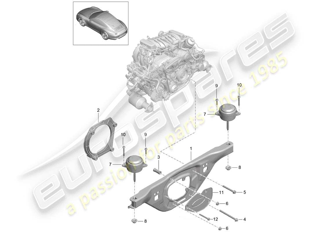 porsche 2013 (991-1) engine suspension part diagram