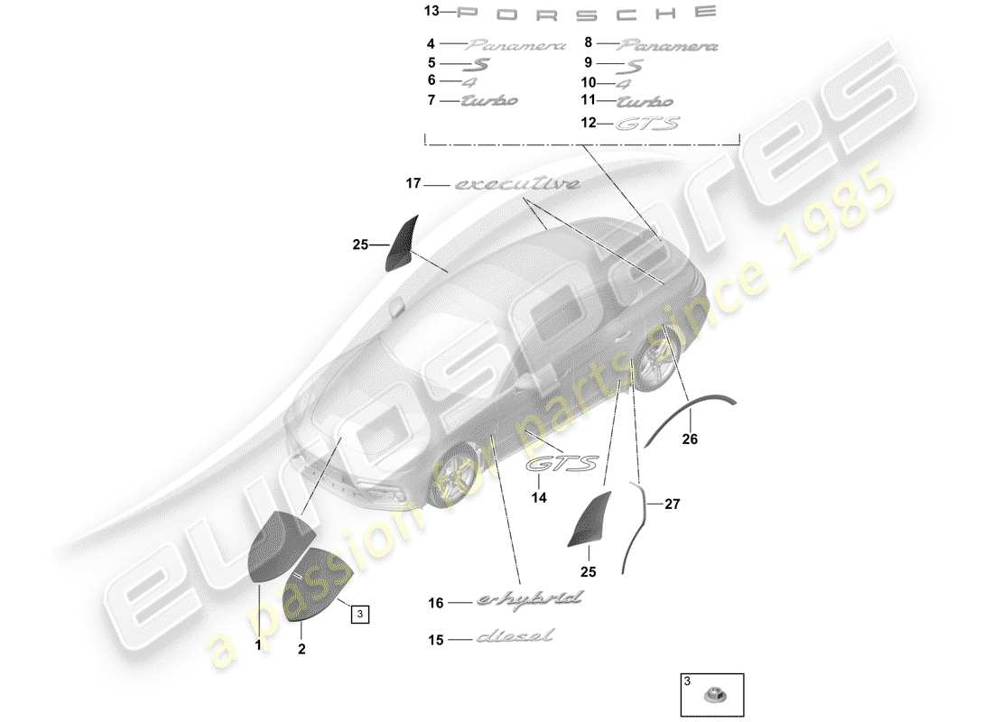 porsche 2017 (panamera 971-1) nameplates part diagram