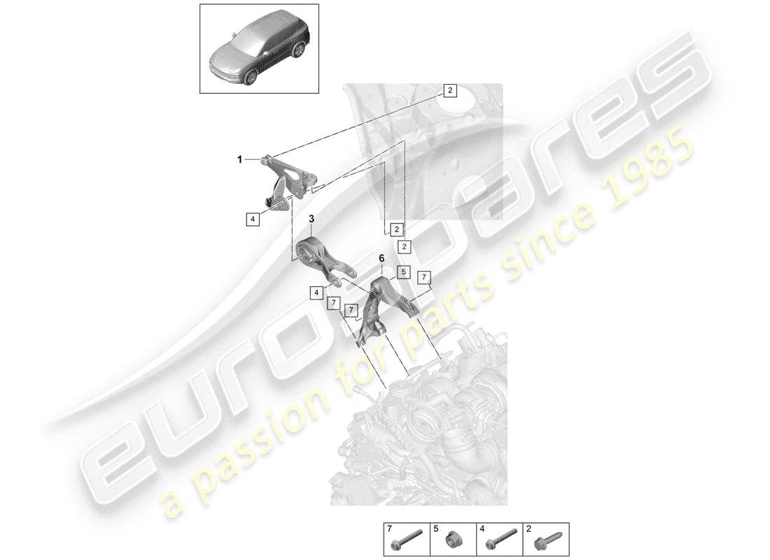 porsche cayenne e3 (2020) engine lifting tackle part diagram