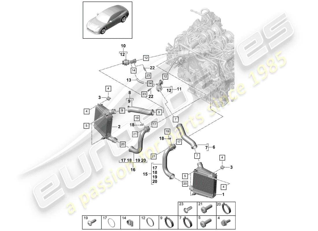porsche 2018 (panamera 971-1) charge air cooler part diagram