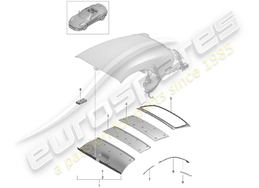 porsche 2019 (991-2 turbo) convertible top part diagram