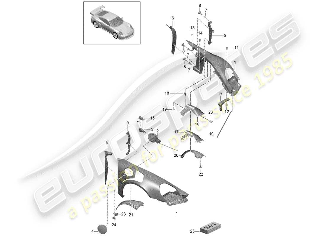 porsche 2019 (991-2 turbo) fender part diagram