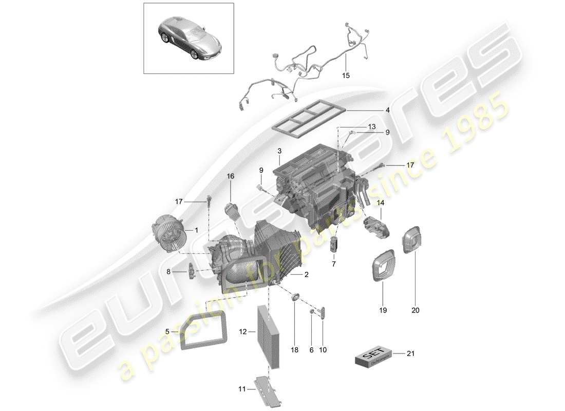 porsche cayman 981 (2014) air conditioner part diagram