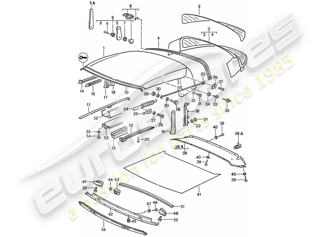porsche 1986 (911) convertible top - seal strip - single parts part diagram