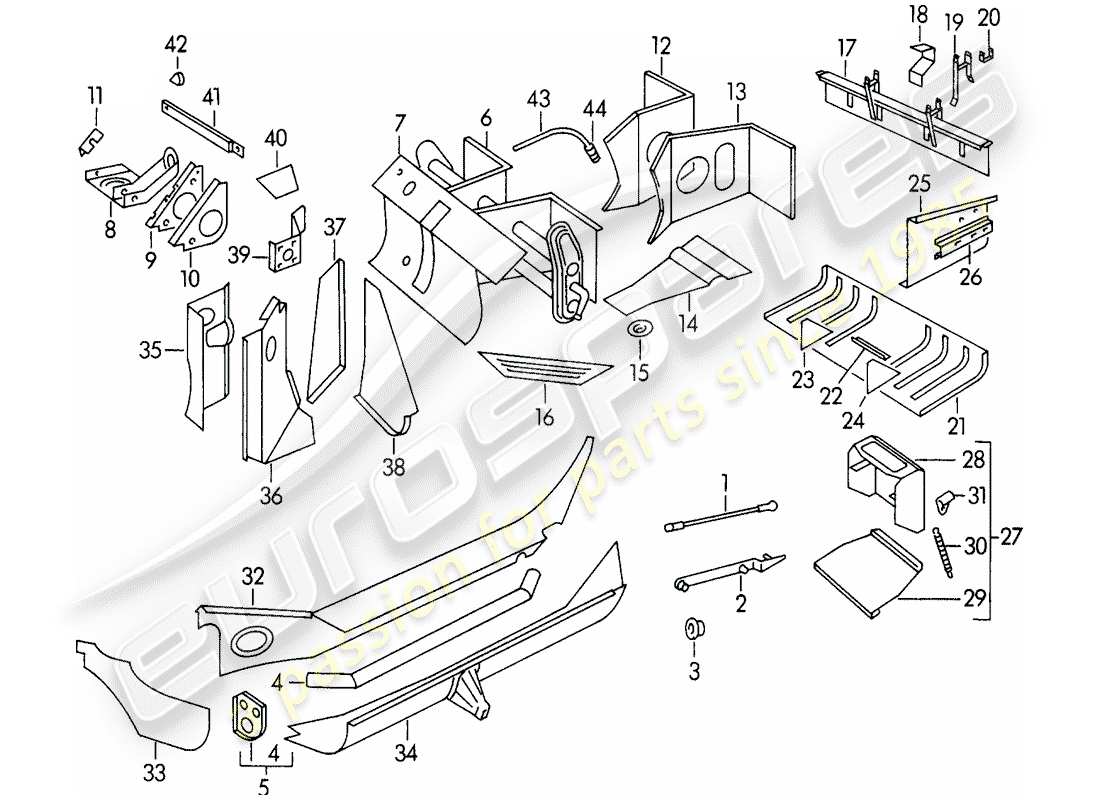 porsche 1955 (356/356a) frame - single parts part diagram