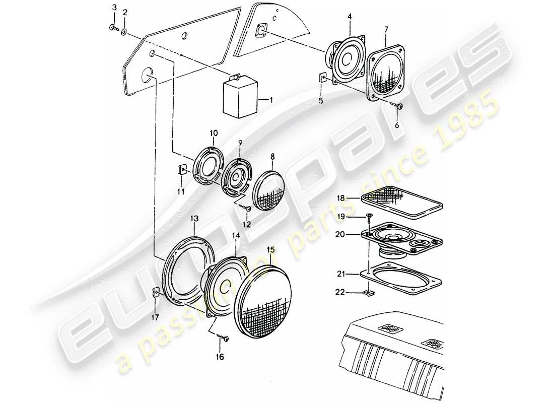 porsche 1990 (964) loudspeaker part diagram