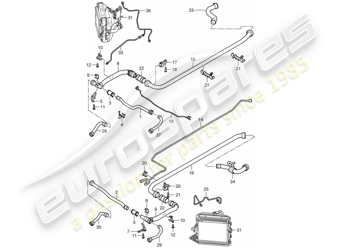 porsche 2008 (997-1 gt3) water cooling 2 part diagram