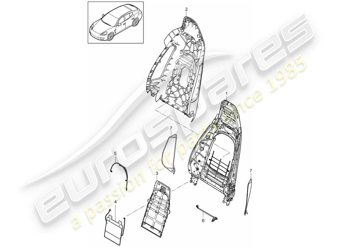 porsche 2012 (panamera 970) backrest shell part diagram