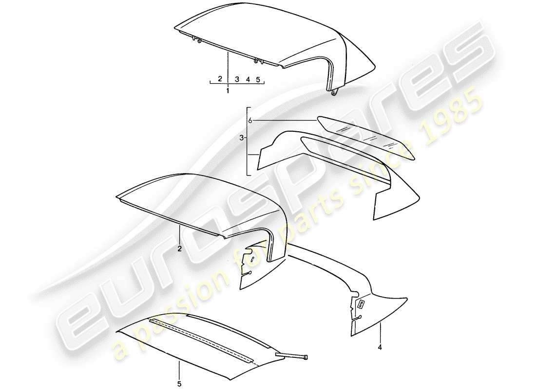 porsche 1993 (968) convertible top - convertible top covering parts diagram