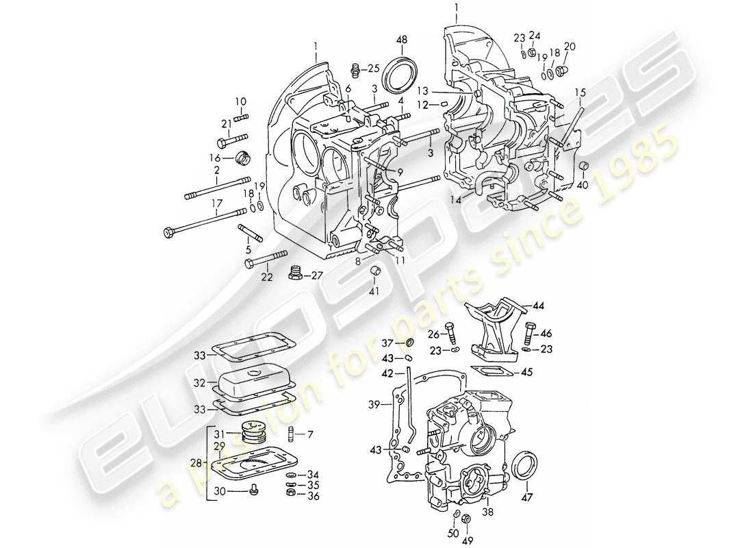 porsche 1967 (911/912) crankcase - repair set for maintenance - gasket set - see illustration: part diagram