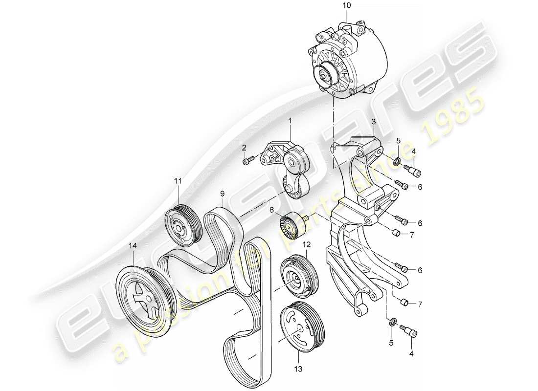 porsche 2004 (cayenne e1 9pa) belt tensioning damper part diagram
