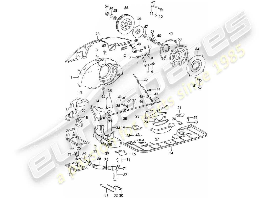 porsche 1968 (911/912) air cooling - air duct - and - engine cover - not for: - (s)(d) part diagram