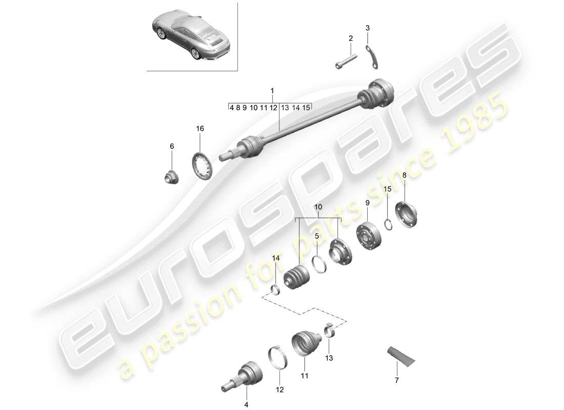 porsche 2017 (991-2) drive shaft part diagram