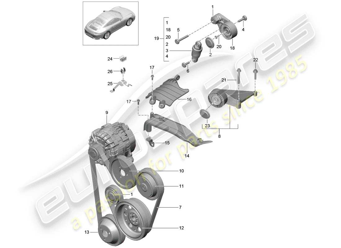 porsche 2020 (991-2) belt tensioning damper part diagram