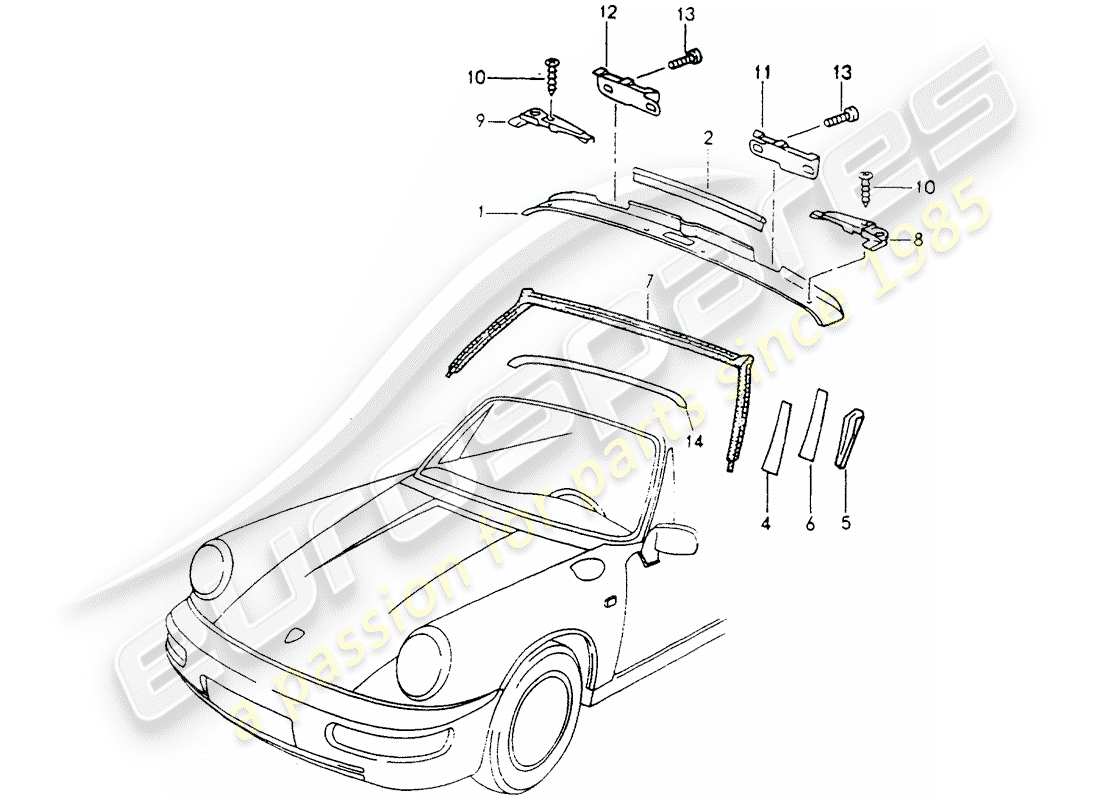 porsche 1990 (964) windshield frame - accessories part diagram