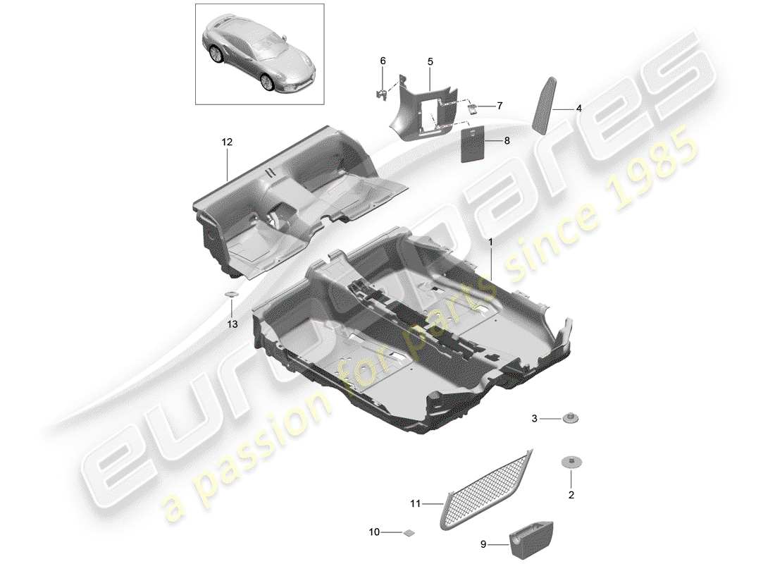 porsche 991 turbo (2014) floor cover parts diagram