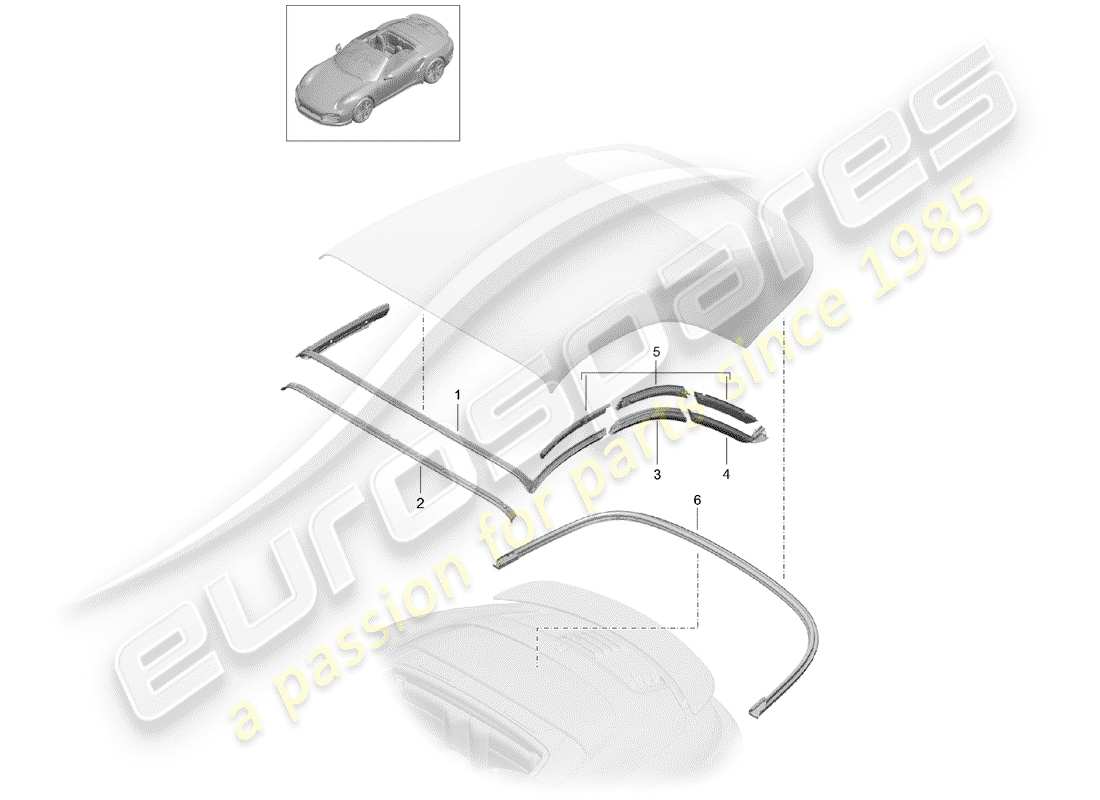 porsche 2017 (991-2 turbo) convertible top part diagram