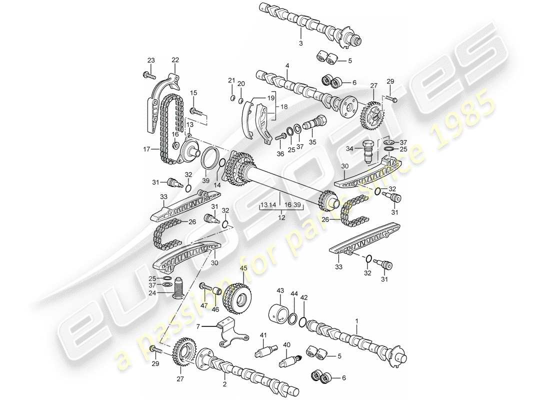 porsche 2002 (996) camshaft - timing chain - d - mj 2002>> part diagram