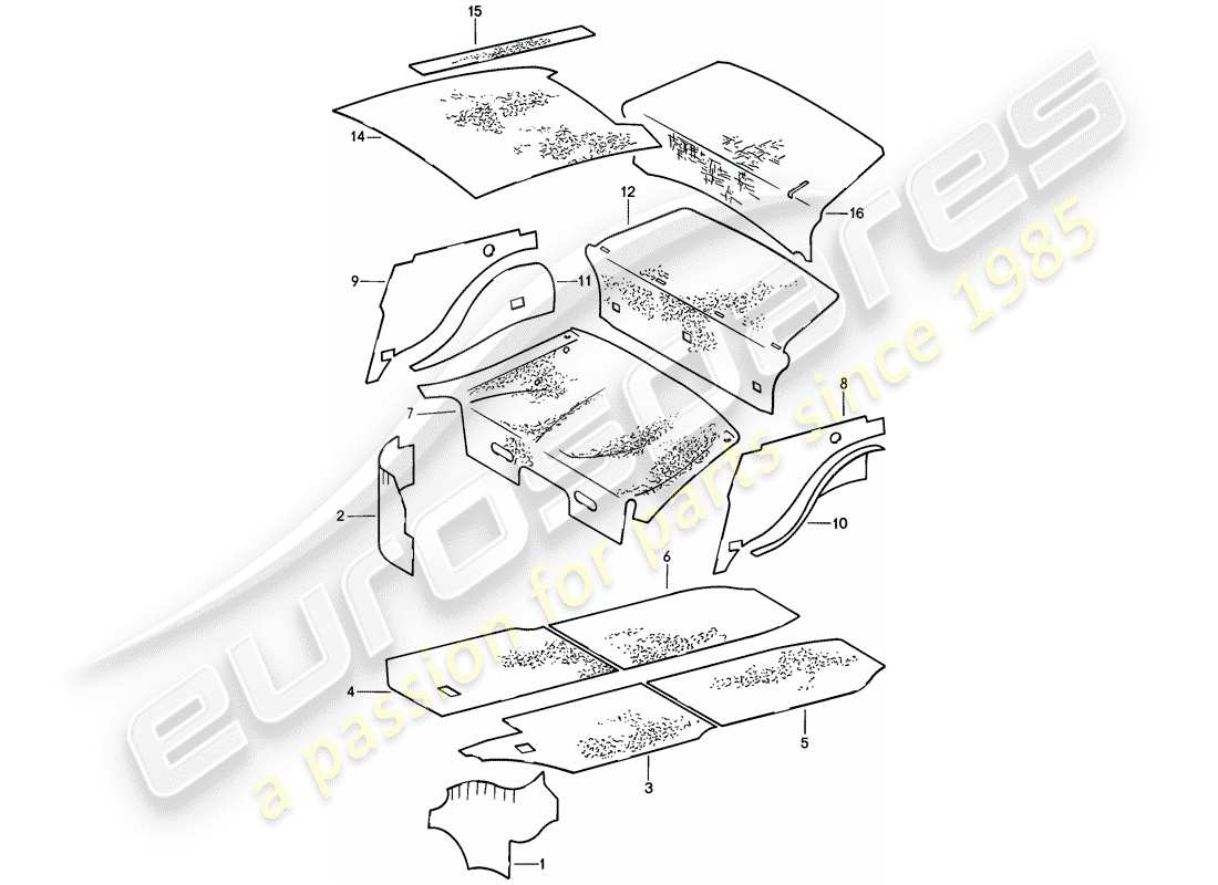 porsche 1989 (911) body shell - sound absorbers part diagram