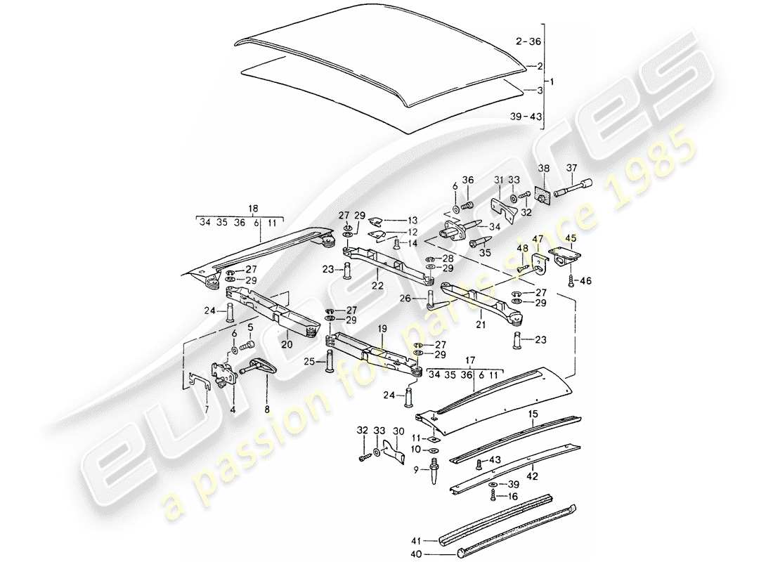 porsche 1990 (964) soft top part diagram