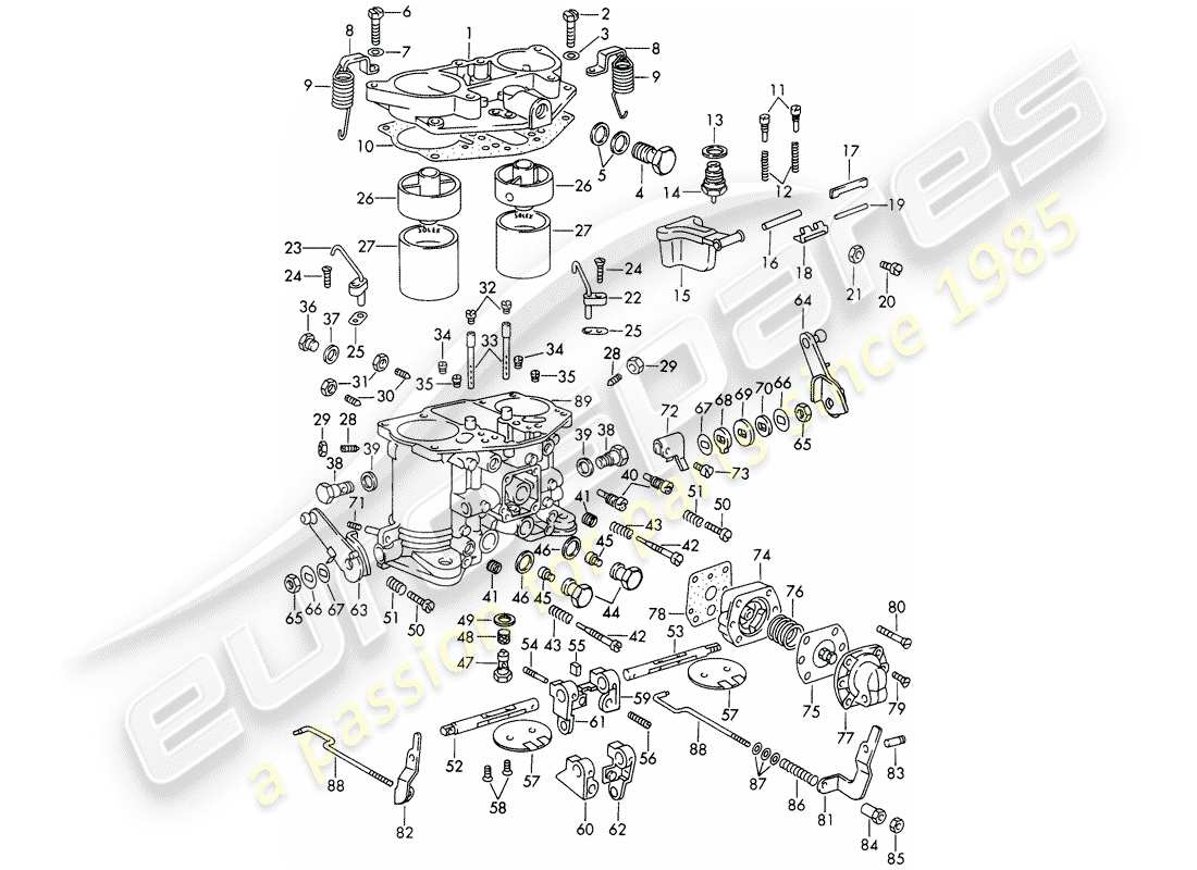 porsche 1968 (911/912) single parts - for - carburetor - solex-40 pii-4 - with: - throttle shaft - divided part diagram
