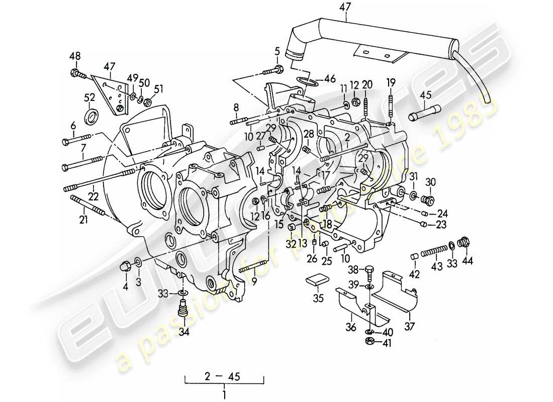 porsche 1952 (356/356a) crankcase - m 90 501 >> 91 000 part diagram