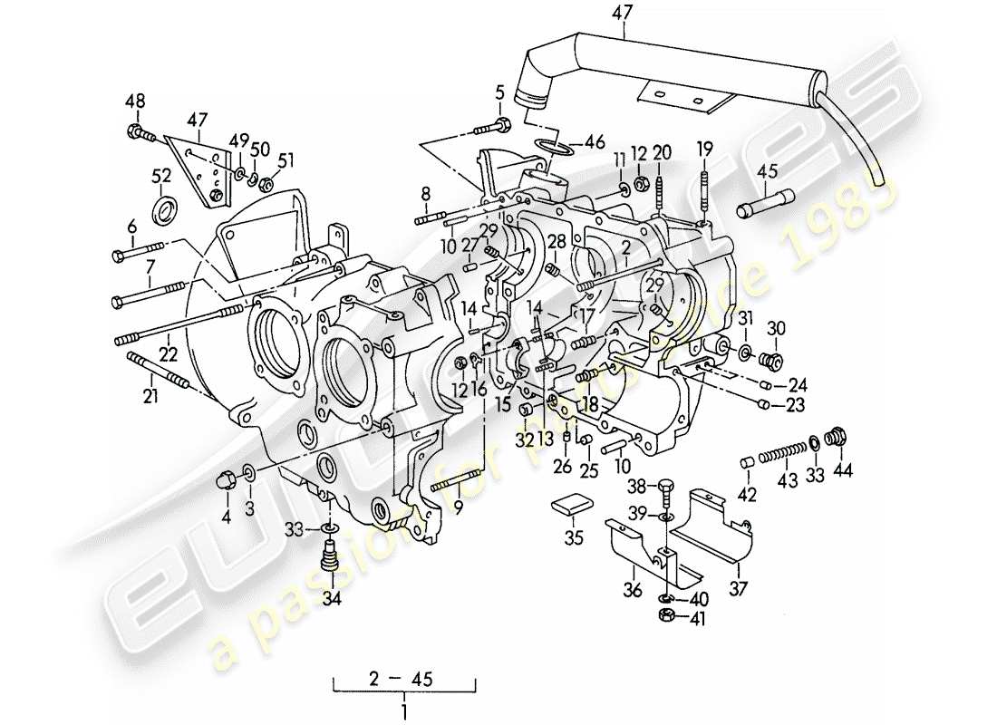 porsche 356/356a (1952) crankcase - m 90 501 >> 91 000 part diagram