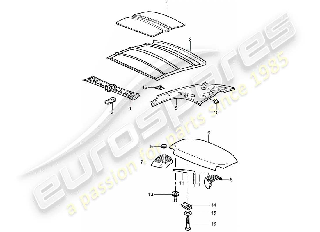 porsche 2004 (996 turbo / gt2) hardtop - sound absorber part diagram