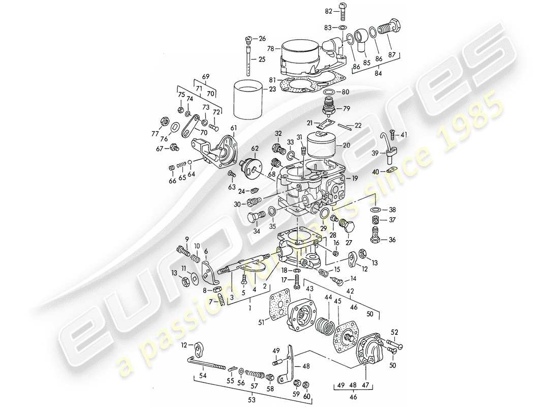 porsche 1955 (356/356a) single parts - for - carburetor - solex 32 pbi part diagram