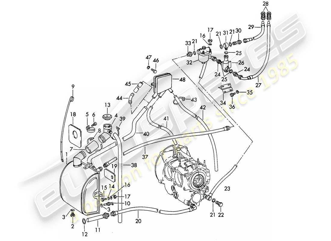 porsche 356b/356c (1965) engine lubrication part diagram