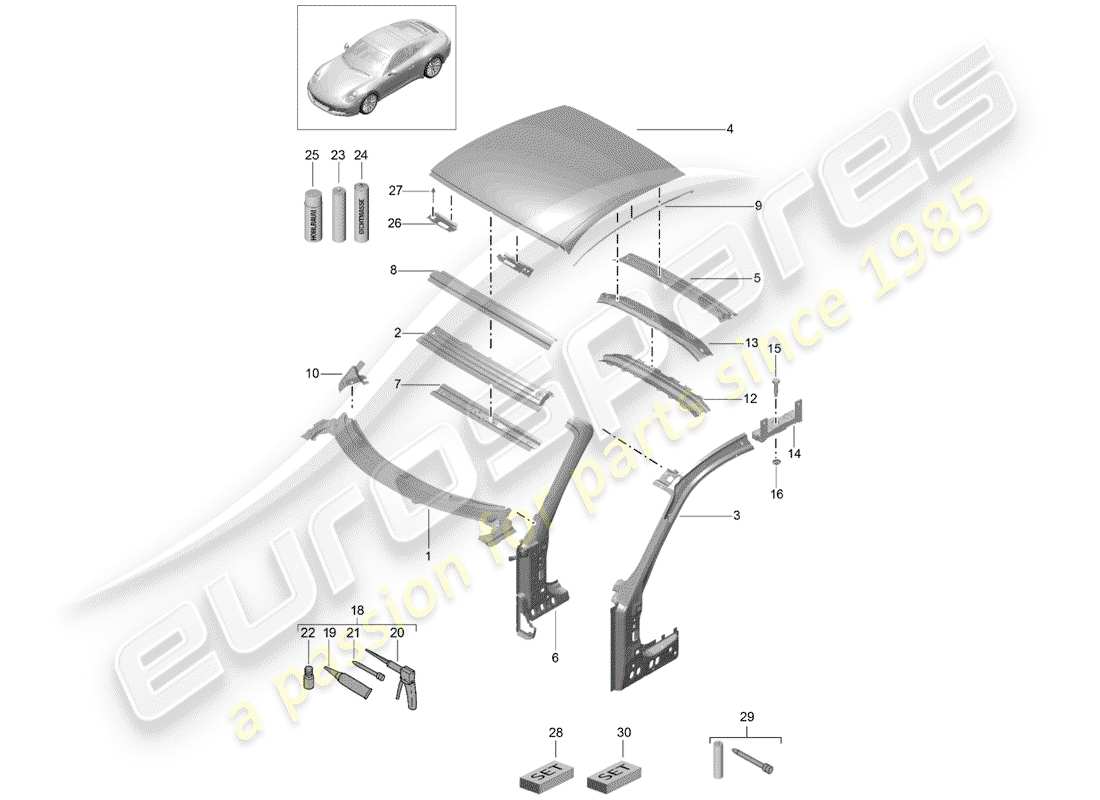 porsche 2018 (991-2) cowl parts diagram