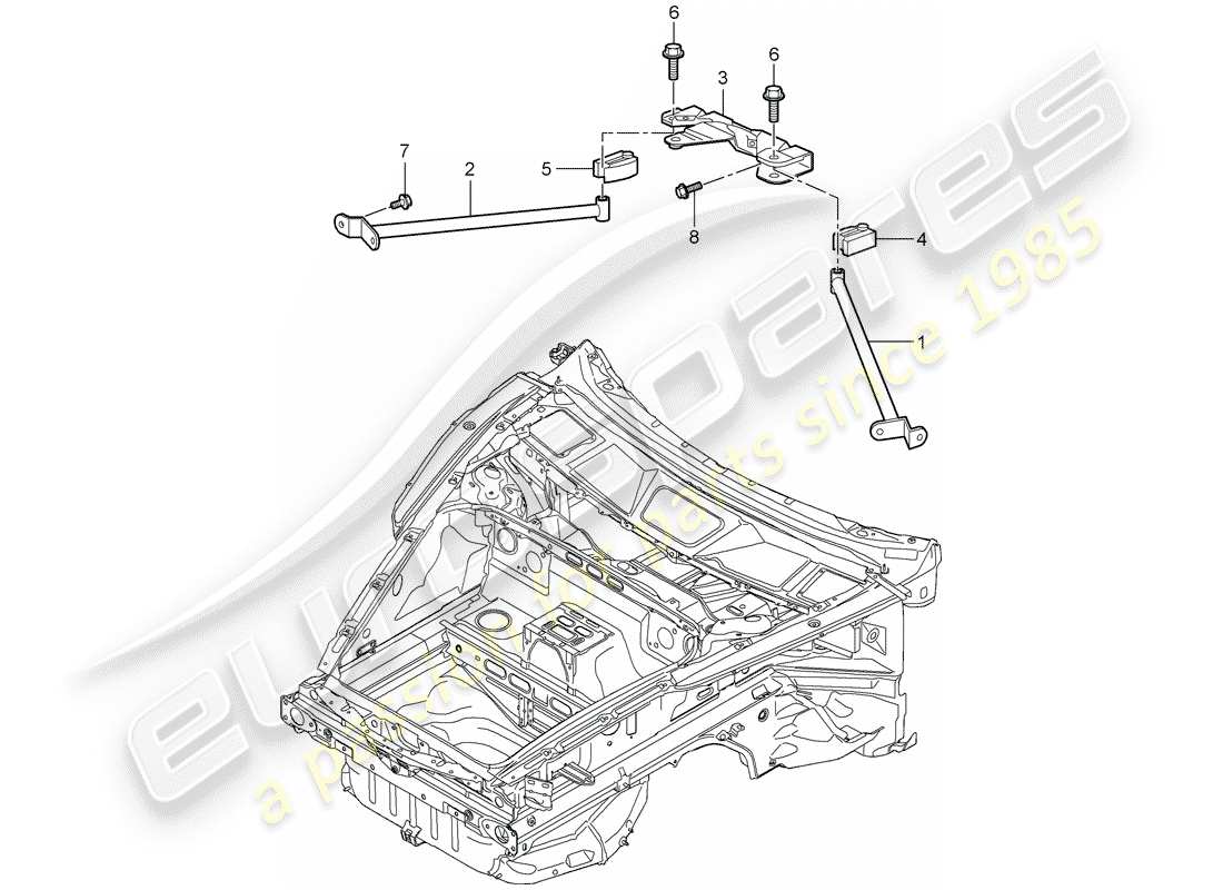 porsche 997 gt3 (2010) dome strut part diagram