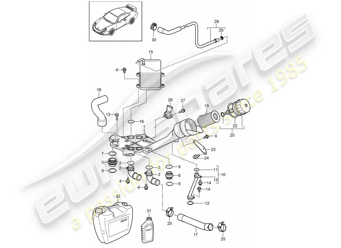 porsche 2007 (997-1 gt3) oil filter part diagram