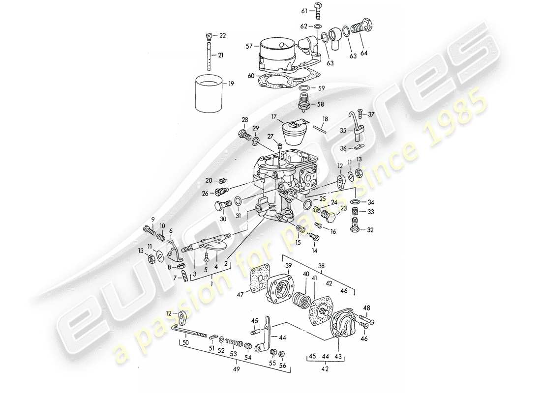 porsche 356/356a (1952) single parts - for - carburetor - solex 32 pbic part diagram