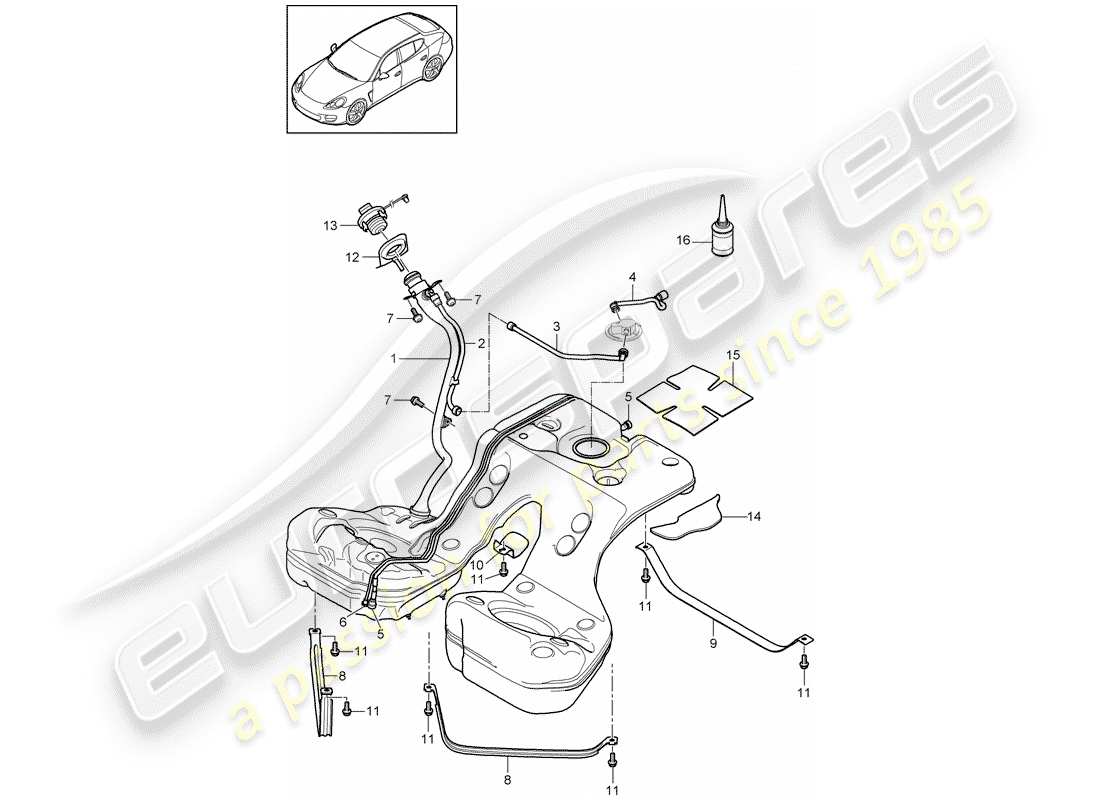 porsche panamera 970 (2014) fuel tank with part diagram