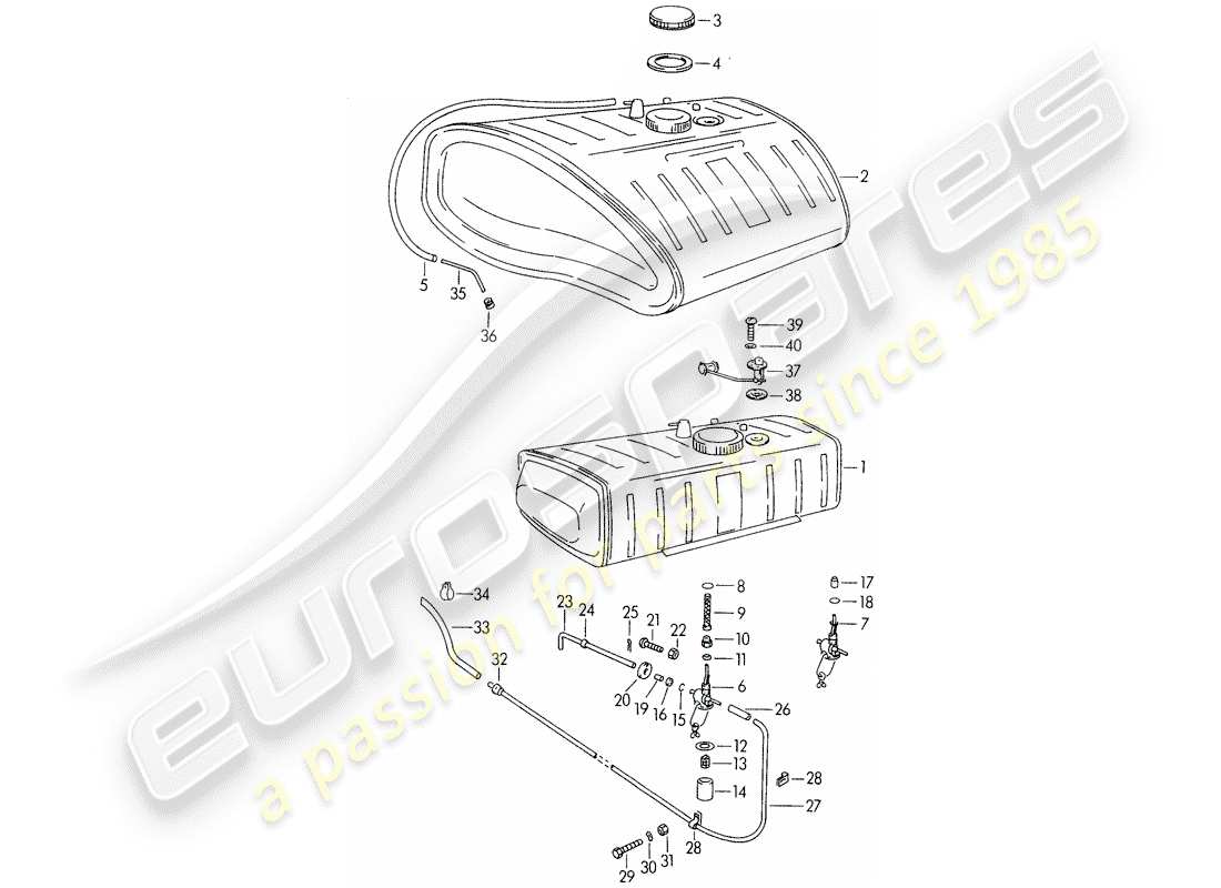 porsche 1954 (356/356a) fuel tank parts diagram