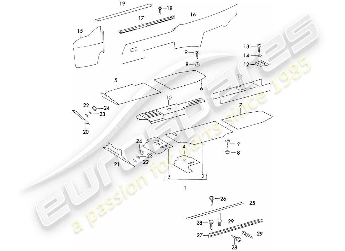 porsche 1970 (911) interior equipment part diagram
