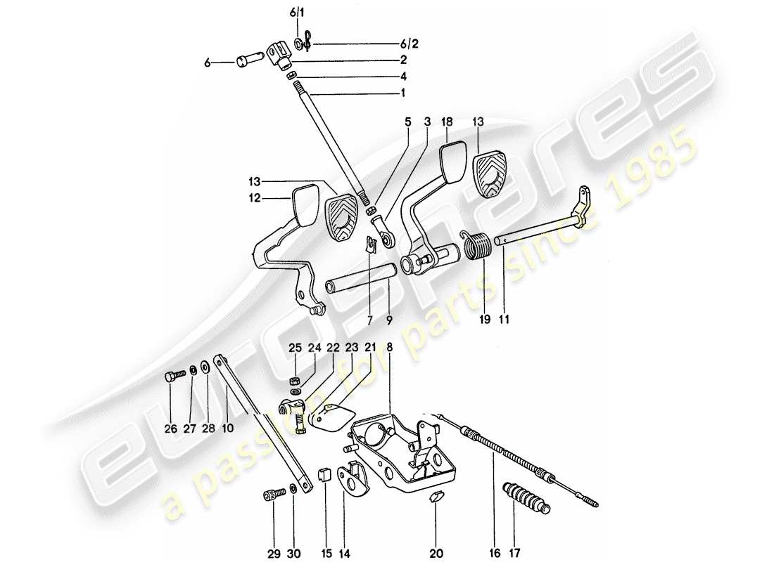 porsche 1975 (911) pedals - for vehicles with - brake booster part diagram
