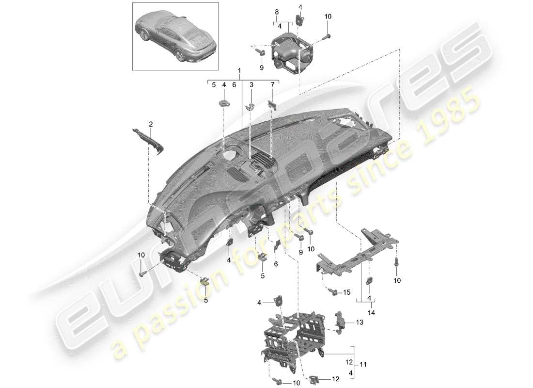 porsche 2020 (991-2 turbo) dash panel trim part diagram