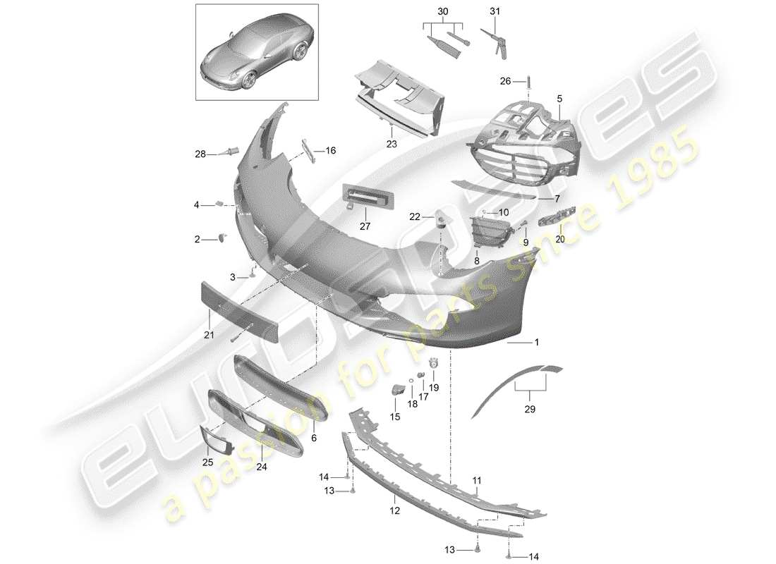 porsche 991 (2016) bumper parts diagram