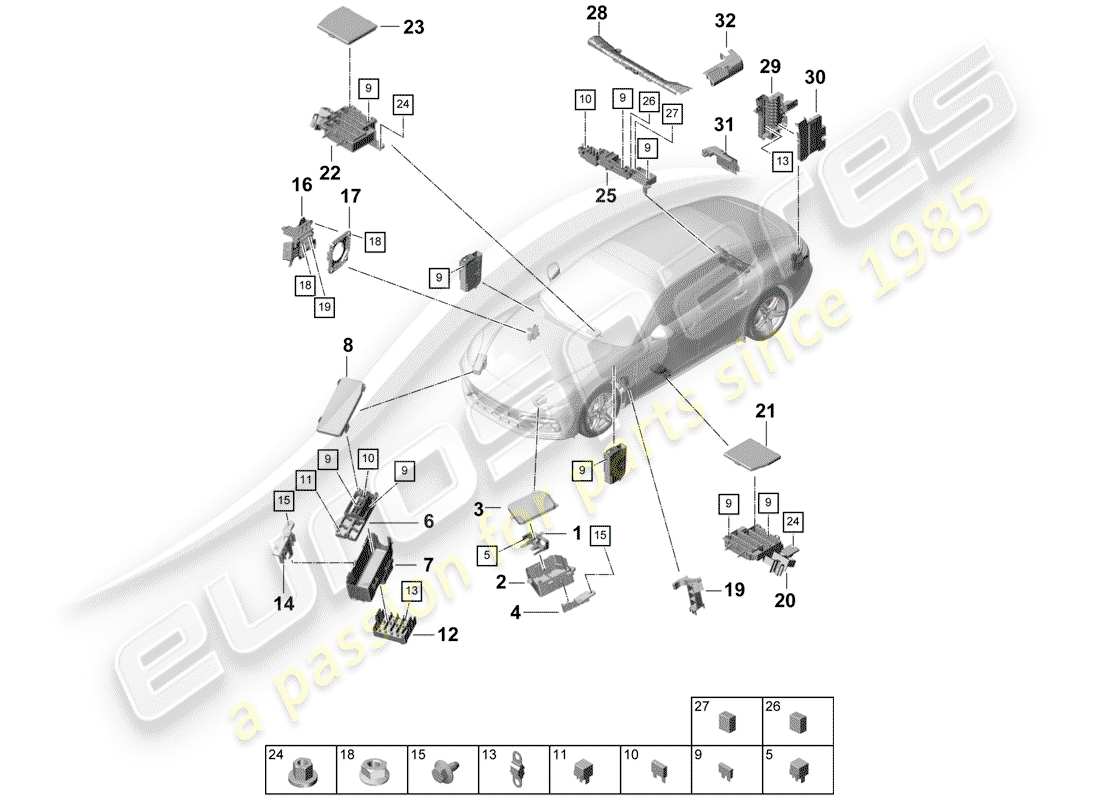 porsche panamera 971 (2017) fuse box/relay plate parts diagram