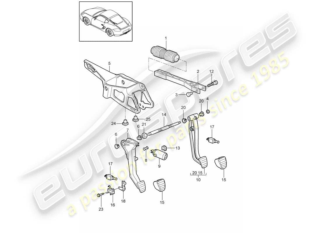 porsche 2012 (987 cayman) pedals part diagram