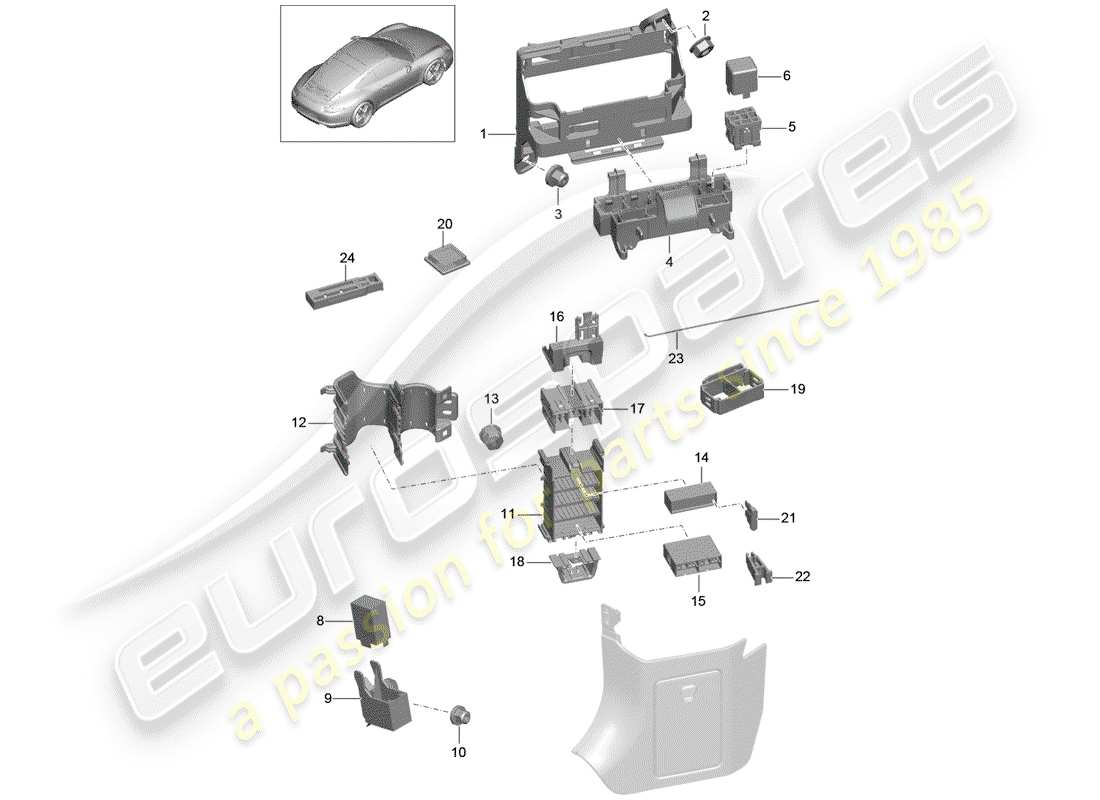 porsche 2014 (991-1) fuse box/relay plate part diagram