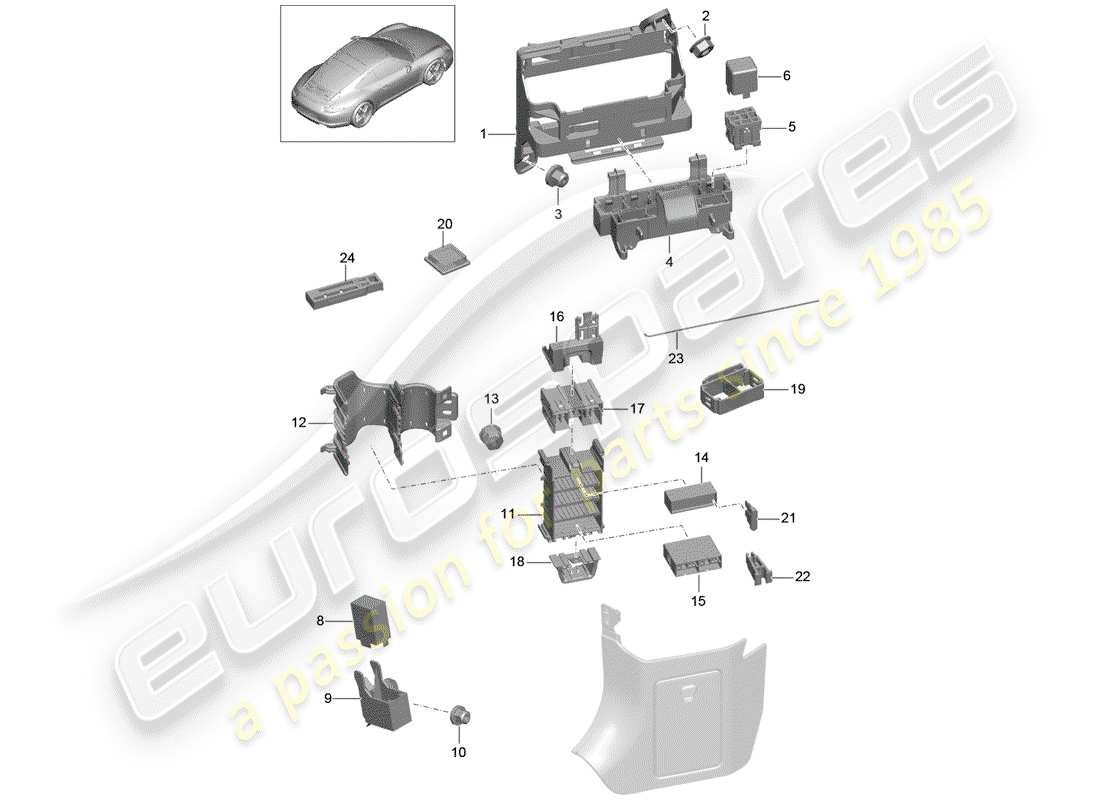 porsche 991 (2014) fuse box/relay plate parts diagram
