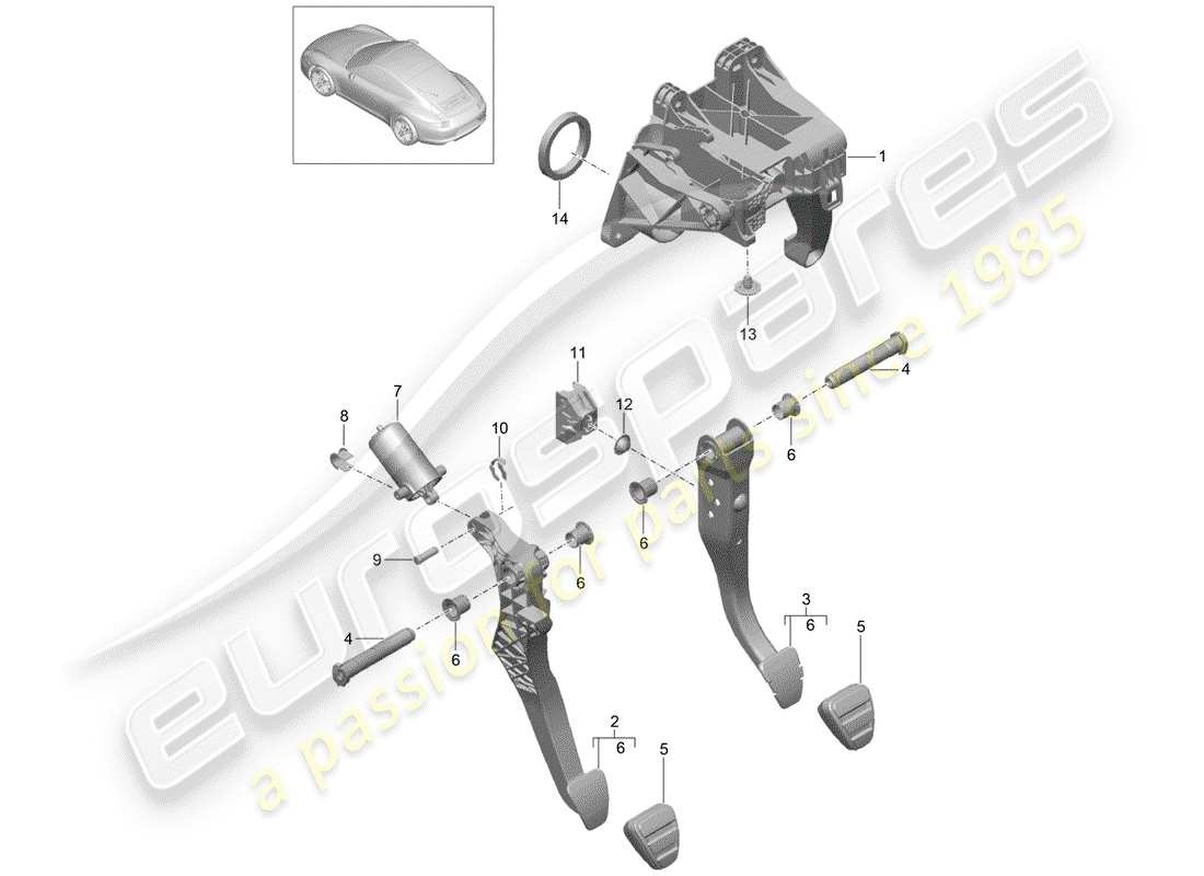 porsche 991 (2016) pedals part diagram