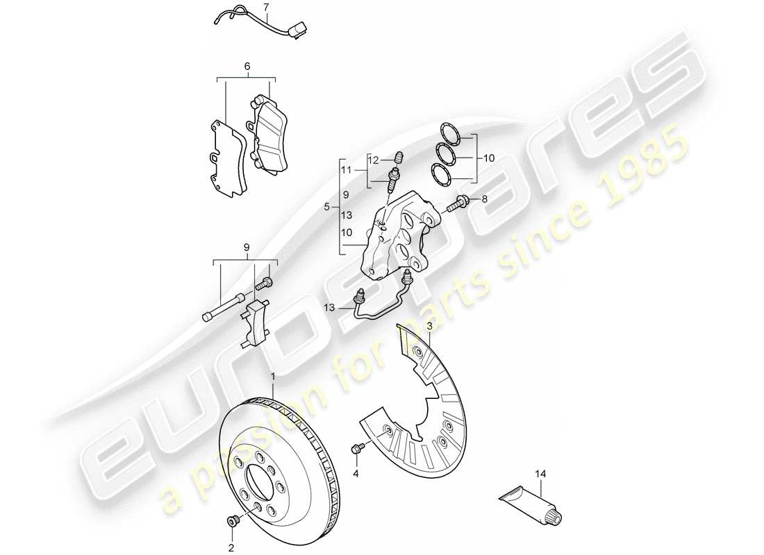 porsche 2008 (cayenne e1 9pa) disc brakes part diagram