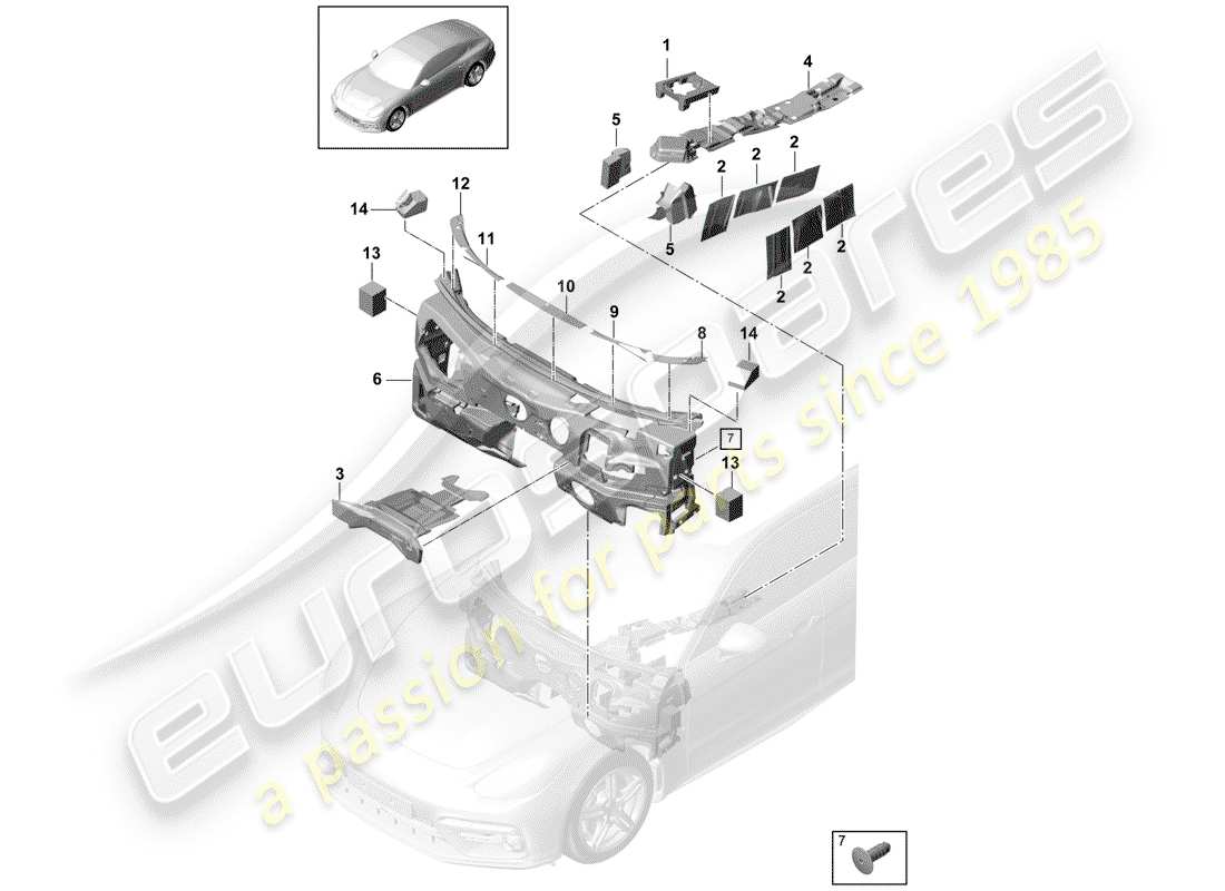 porsche panamera 971 (2018) sound absorber parts diagram