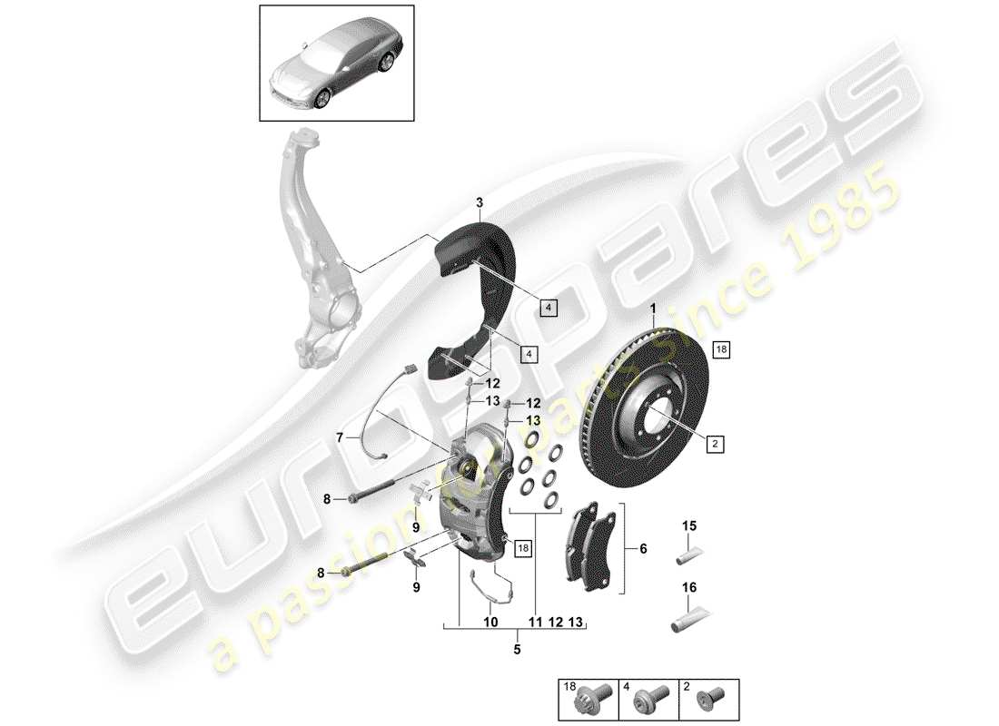 porsche panamera 971 (2017) disc brakes parts diagram