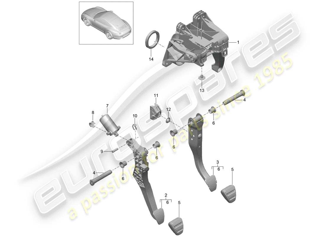 porsche 991 (2013) pedals part diagram