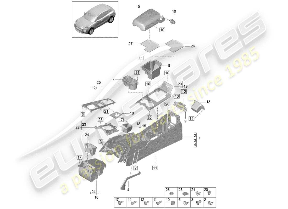 porsche 2019 (macan) center console part diagram